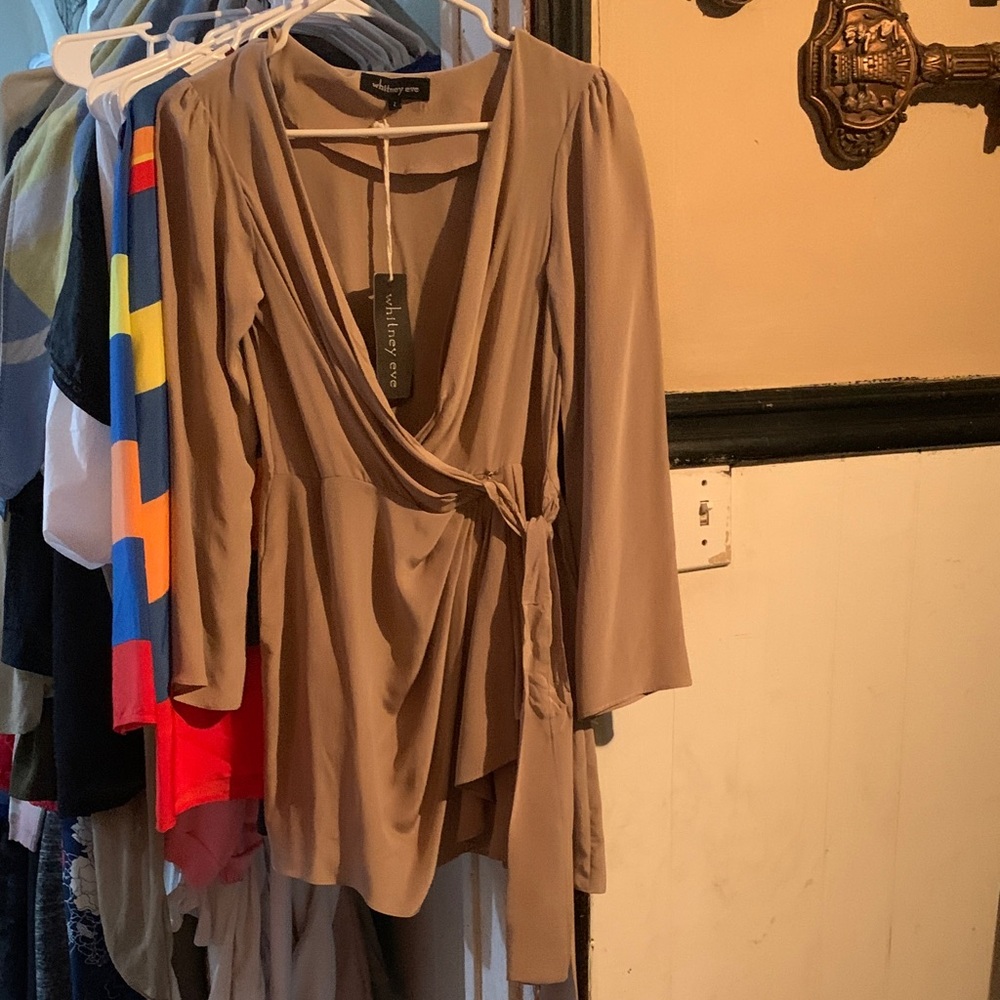 Lulumari Taupe Wrap Dress with Self Tie